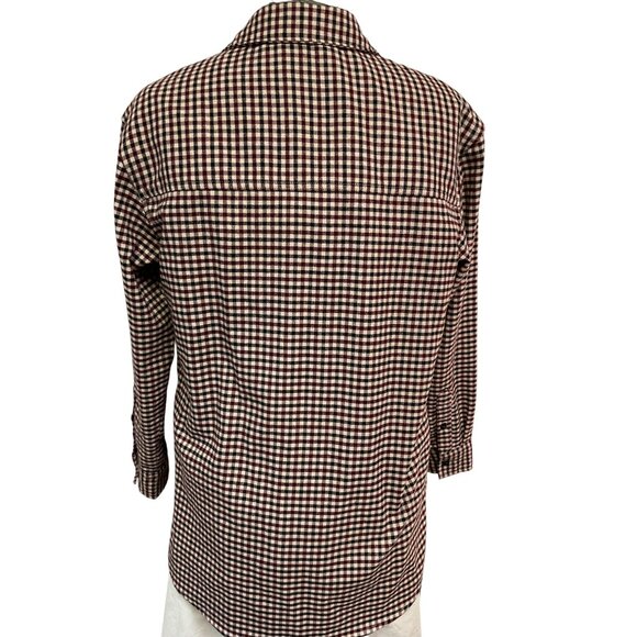 Abercrombie & Fitch Womens Oversized Flannel Shirt S Burgundy/Black/White Plaid - Picture 3 of 6